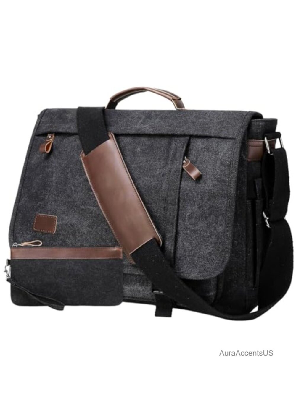 17.3 Inch Messenger Bag PU Leather Canvas Laptop Briefcase Crossbody Work